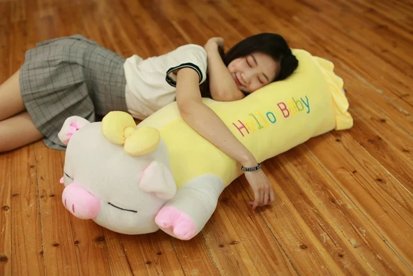 Pembe Elbiseli Peluş Domuz Yastık - 40cm - 11