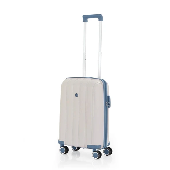 MÇS Bavul Orta ve Kabin 2li Set Kırılmaz Silikon Valiz V305 Kemik/SkyBlue - 7