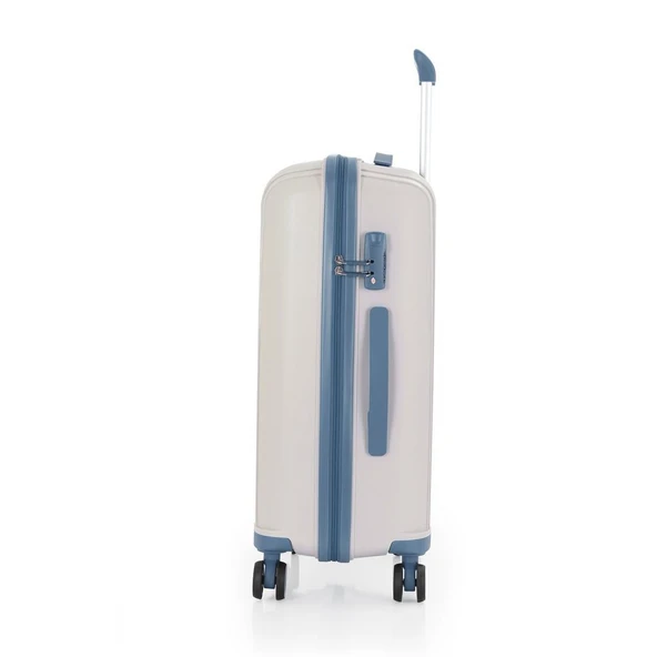 MÇS Bavul Orta ve Kabin 2li Set Kırılmaz Silikon Valiz V305 Kemik/SkyBlue - 4