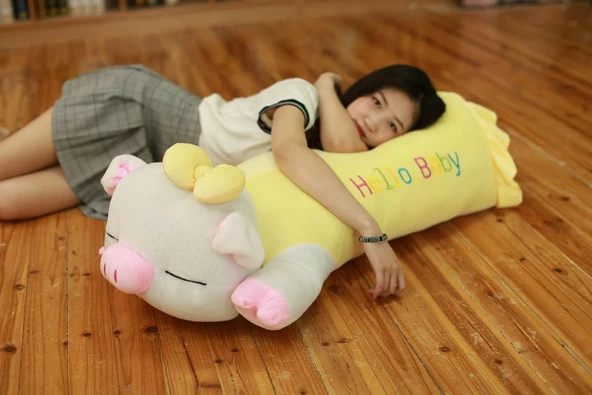 Pembe Elbiseli Peluş Domuz Yastık - 75cm - 12