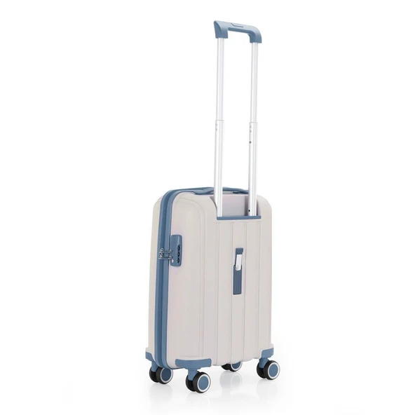 MÇS Bavul Orta ve Kabin 2li Set Kırılmaz Silikon Valiz V305 Kemik/SkyBlue - 9