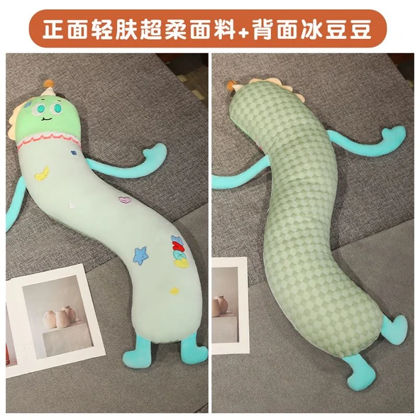 Dopamin Karikatür Buz Fasulye Uzun Yastık Peluş Oyuncak - Yeşil Dinozor 100cm - 2
