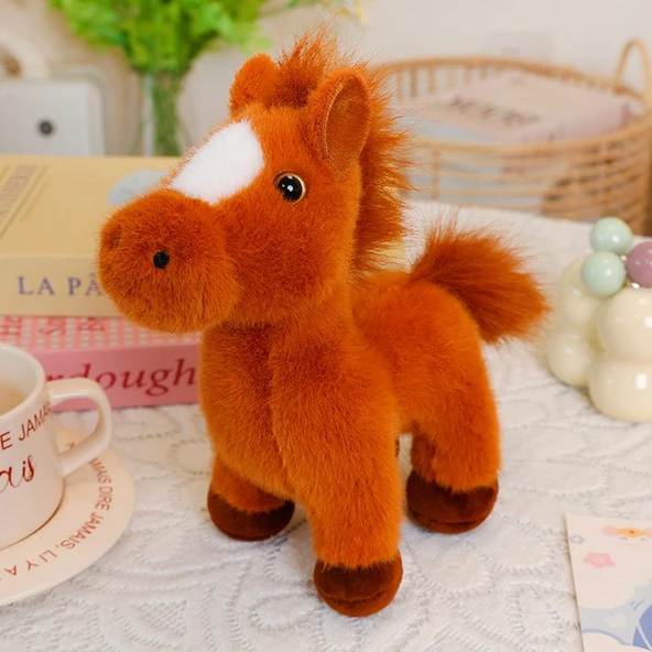 Simülasyon Pony Peluş Oyuncak - Koyu Kahverengi Ağızlıksız - Tek Boyut