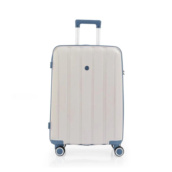 MÇS Bavul Orta ve Kabin 2li Set Kırılmaz Silikon Valiz V305 Kemik/SkyBlue - 2