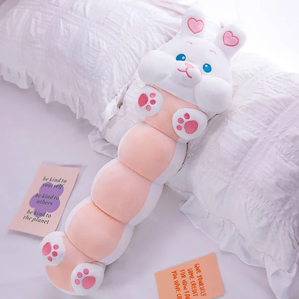 Hayvan Tırtıl Peluş Yastık - Pembe Tavşan - 80cm