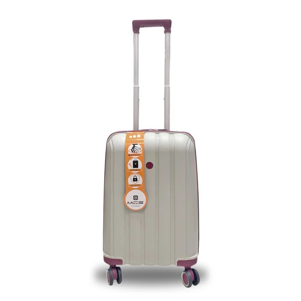 MÇS Bavul Orta ve Kabin 2li Set Kırılmaz Silikon Valiz V305 Kemik/Mürdüm - 7