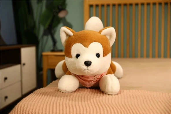 Mavi Giysili Akita Köpek Peluş Yastık - 40cm - 12