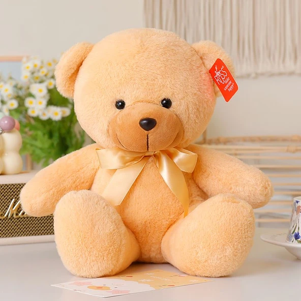 Papyonlu Peluş Oyuncak Ayı - Kahverengi 25cm