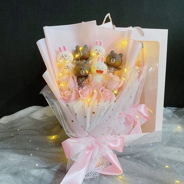 Kaküllü Kız Peluş Buket - 33cm - 9