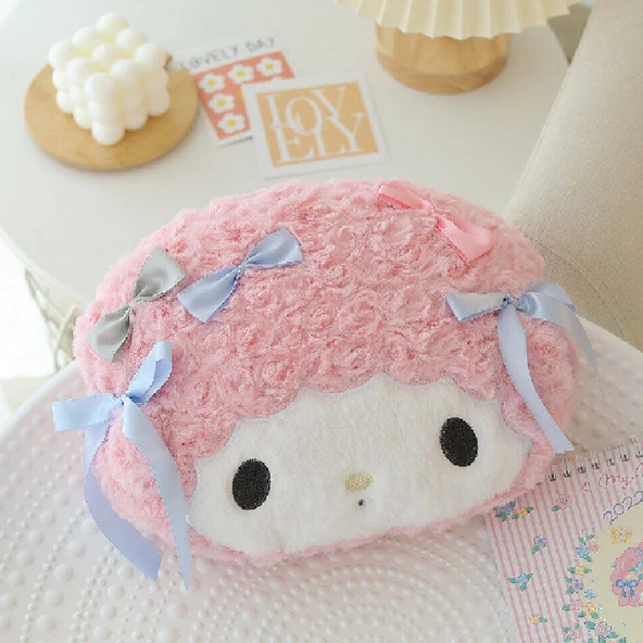 Pembe Kuzu Peluş Yastık Battaniye Araba Minderi - Baş Desteği - 30*22cm