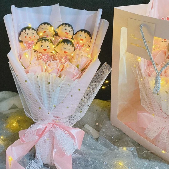 Kaküllü Kız Peluş Buket - 33cm - 2