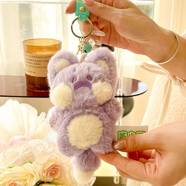 Dudu Miyav Peluş Kolye - Mor - 13cm