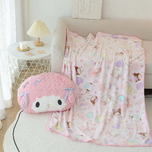 Pembe Kuzu Peluş Yastık Battaniye Araba Minderi - Battaniye Çantası - 45*35cm