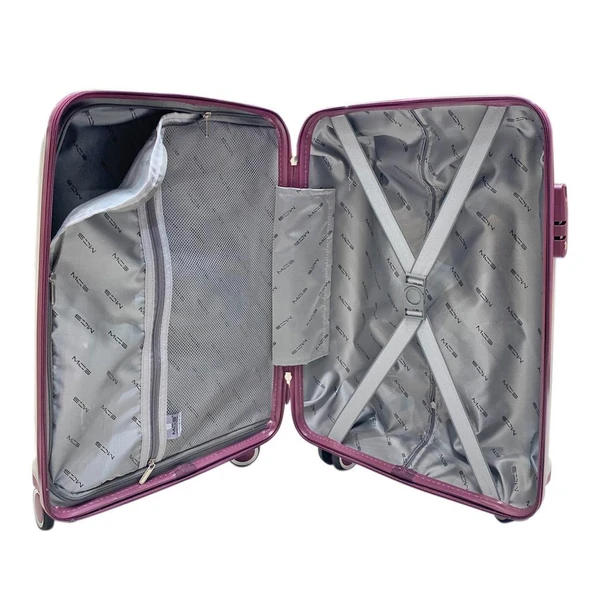 MÇS Bavul Orta ve Kabin 2li Set Kırılmaz Silikon Valiz V305 Kemik/Mürdüm - 3