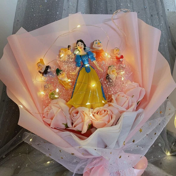 Kaküllü Kız Peluş Buket - 33cm - 7