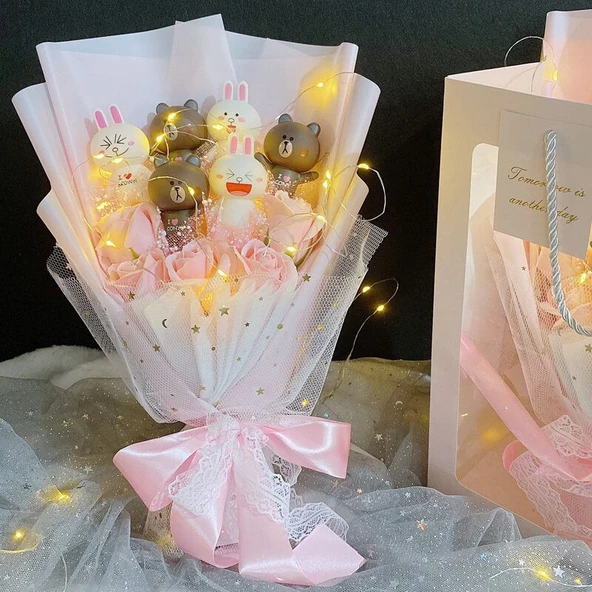 Kaküllü Kız Peluş Buket - 33cm - 4