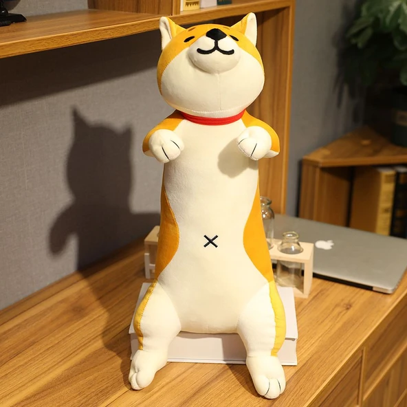 Yatan Tembel Shiba Inu Peluş Oyuncak - Koyu Kahverengi - 120cm