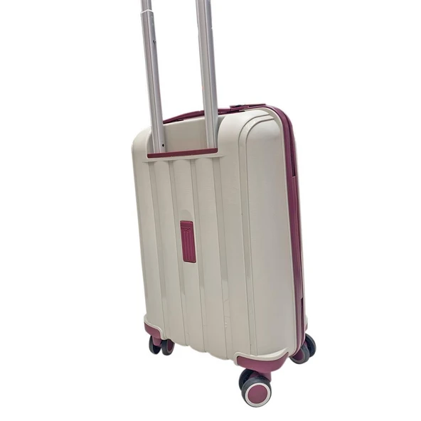 MÇS Bavul Orta ve Kabin 2li Set Kırılmaz Silikon Valiz V305 Kemik/Mürdüm - 8