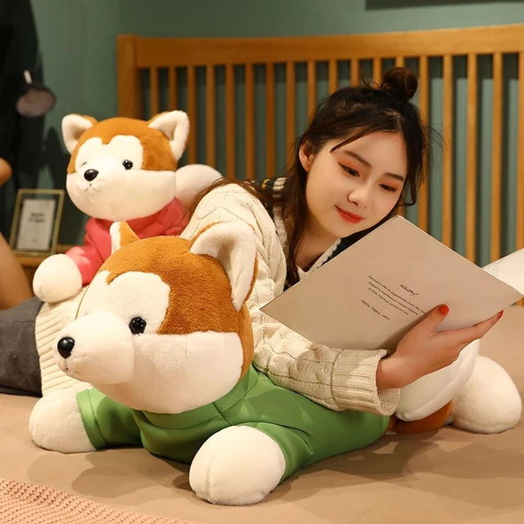 Mavi Giysili Akita Köpek Peluş Yastık - 40cm - 8