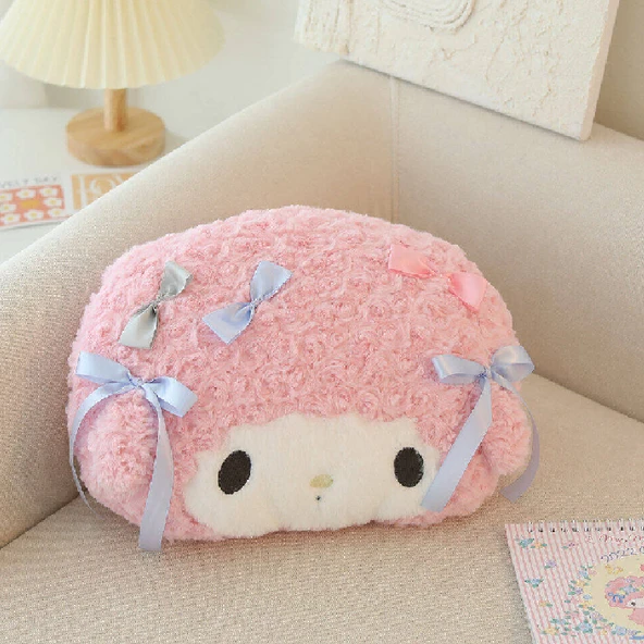 Pembe Kuzu Peluş Yastık Battaniye Araba Minderi - Yastık - 70*55cm (Orta)