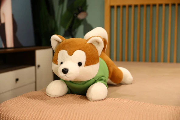 Yeşil Bandanalı Akita Köpek Peluş Yastık - 60cm