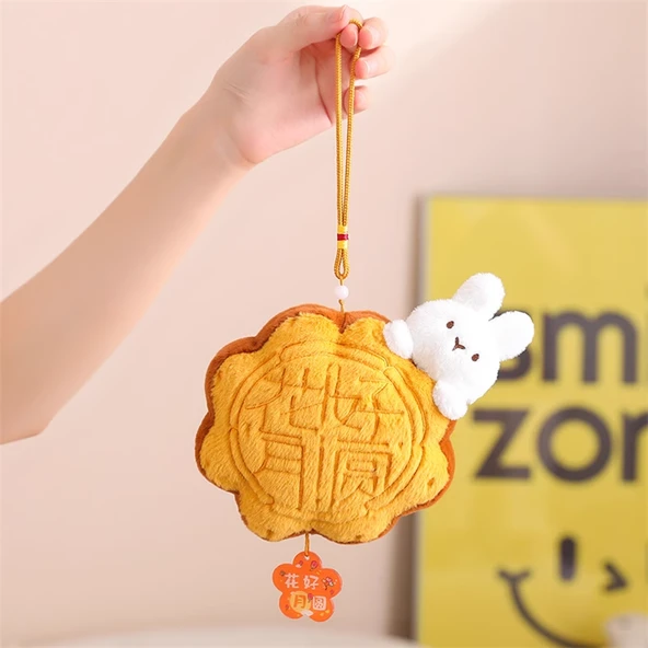 Yaratıcı Sonbahar Ortası Ay Çöreği Peluş Yastık Anahtarlık - Hua Hao Yue Yuan - 13cm