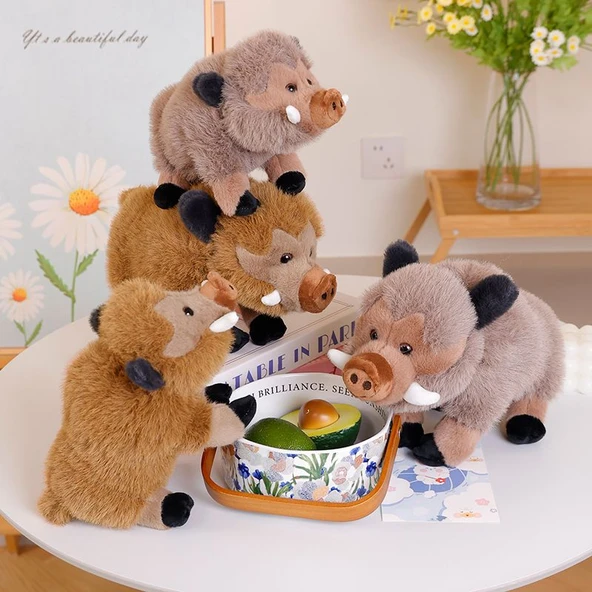 Yaban Domuzu Peluş Oyuncak - Sütlü Kahve - 25cm - 7