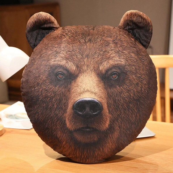 Hayvan Kafası Peluş Yastık - Ayı - 40cm