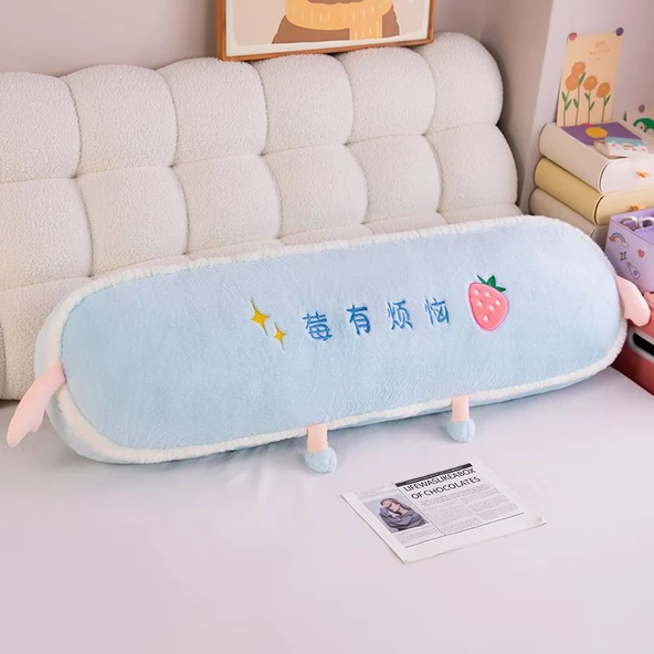 Yapay Tavşan Kürkü Dilek Meyvesi Yuvarlak Kafa Yastığı - Çilek Mutluluğu - 90cm