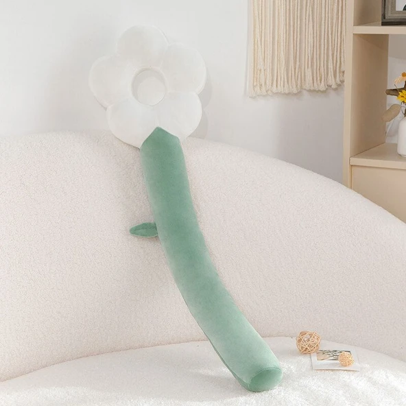 Çiçekli Boyun Yastığı U Şeklinde Peluş Oyuncak - Beyaz 90cm