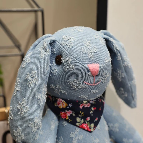 Kumaş Tavşan Peluş Oyuncak - Mavi 36cm - 7