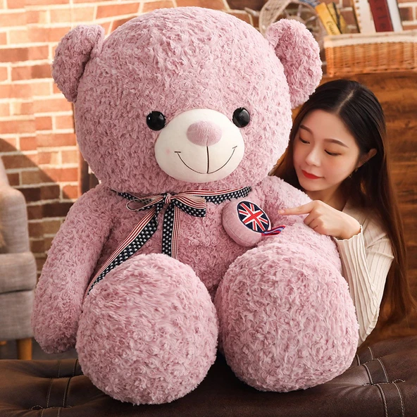 Kurdeleli Gülen Ayıcık Peluş Oyuncak - Mor Pembe 115cm