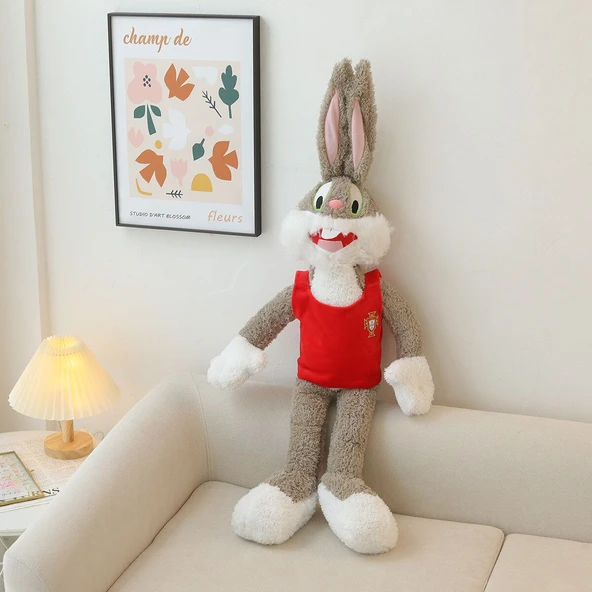 Futbol Bugs Bunny Peluş Oyuncak - Kırmızı Kıyafetli 100cm