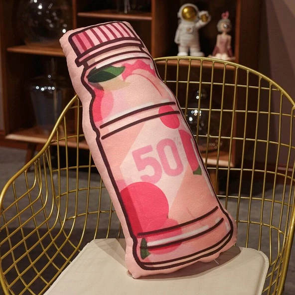 Çizgi Film İçecek Peluş Yastık - Pembe Bahçe 55x25cm