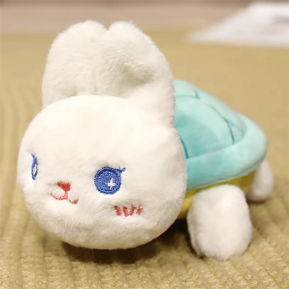 Çekmeli Kuyruk Sallayan Peluş Oyuncak - Beyaz Tavşan Kaplumbağa - 20cm