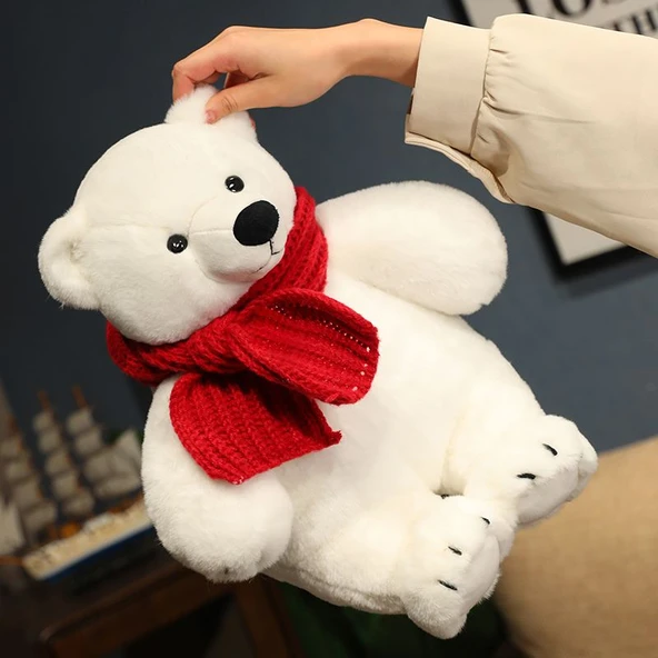 Kahverengi Ayıcık - Kırmızı Atkılı Peluş Oyuncak - 33cm - Resim 7