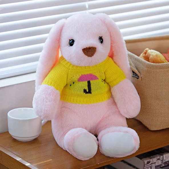 Kazaklı Tavşan Peluş Oyuncak 44cm - Sarı Şemsiyeli Kazak