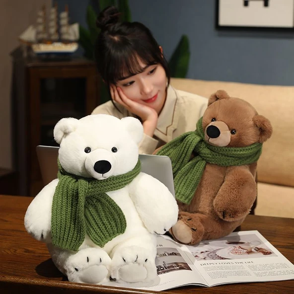 Kahverengi Ayıcık - Kırmızı Atkılı Peluş Oyuncak - 33cm - Resim 5