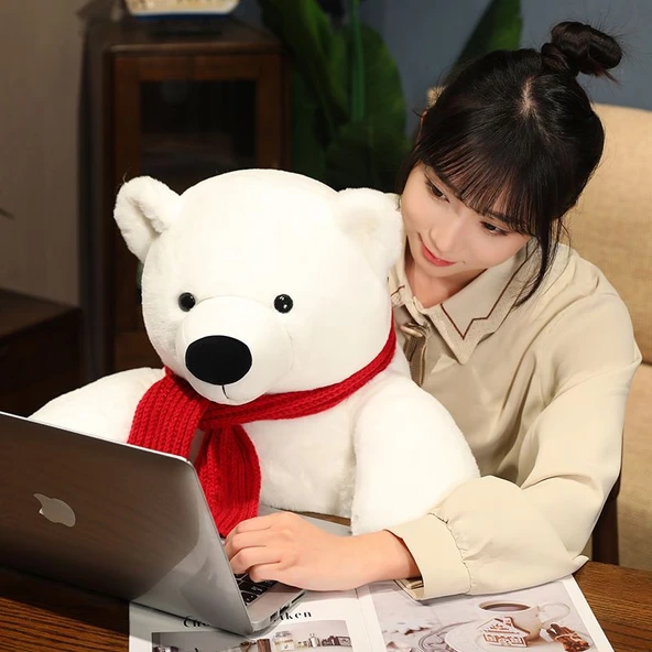 Kahverengi Ayıcık - Kırmızı Atkılı Peluş Oyuncak - 33cm - Resim 6