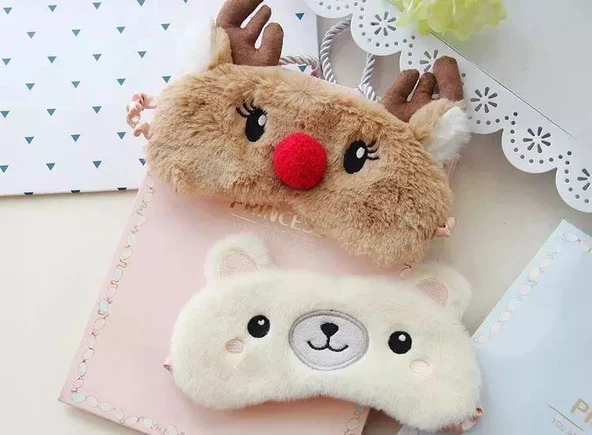 Geyik Peluş Uyku Göz Maskesi - Beyaz - 10