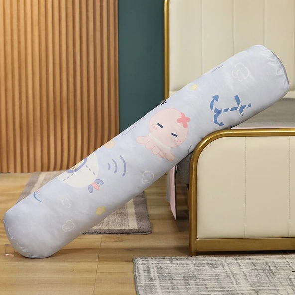 Buz İpek Silindir Peluş Yastık - Greyfurt - 125cm - 6