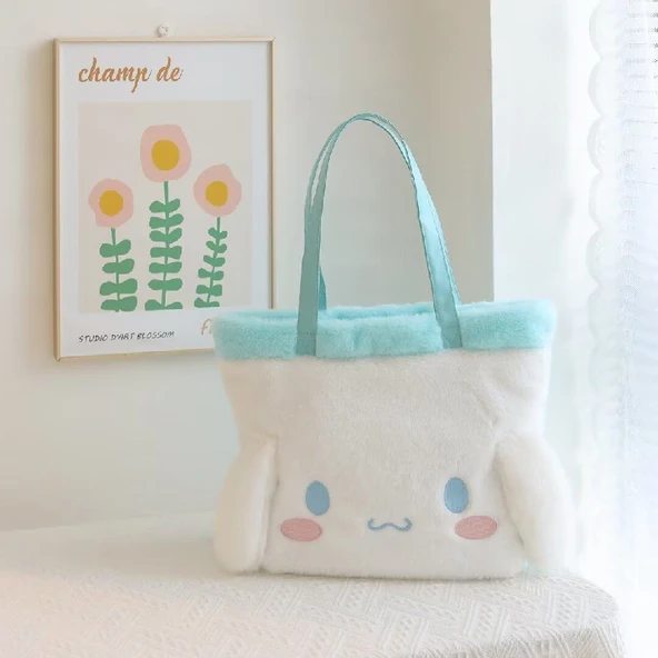 Peluş Tote Omuz Çantası - Tarçın Köpek - 40x30cm