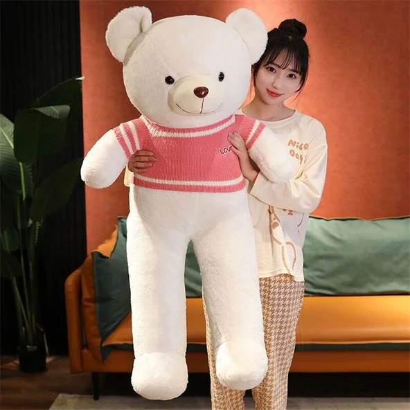 Haki Atkılı Peluş Oyuncak Ayı - 1m (Üç Renkli Yama Atkı) - 11