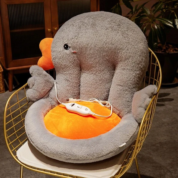 Isıtmalı Peluş Kaz Oturağı - Gri, Isıtmalı