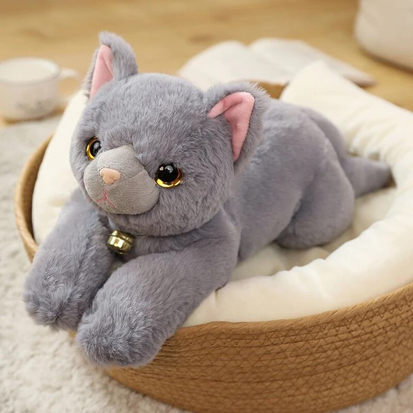 Yumuşak Peluş Kedi Oyuncak - Gri, 45cm