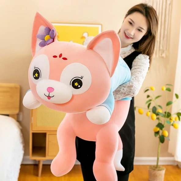 Tilki Uzun Peluş Yastık - Mavi - 80cm