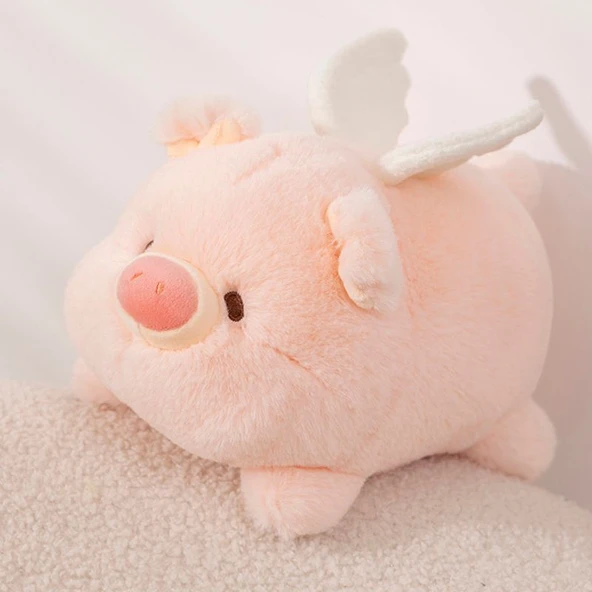 Yatan Melek Domuz Peluş Oyuncak - Pembe 20cm