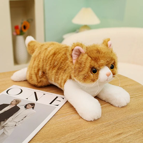 Gerçekçi Peluş Kedi Oyuncak - Kahverengi 42cm