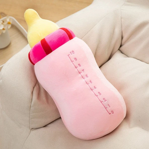 Süt Şişesi Peluş Yastık - Pembe 40cm