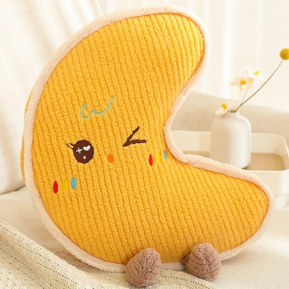 Çiçekli Yıldız Ay Peluş Yastık - Ay - 40x32x12cm